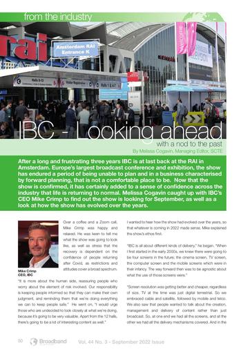 IBC 2022 - it’s back! Looking ahead with a nod to the past. Interview with Mike Crimp, CEO at IBC
