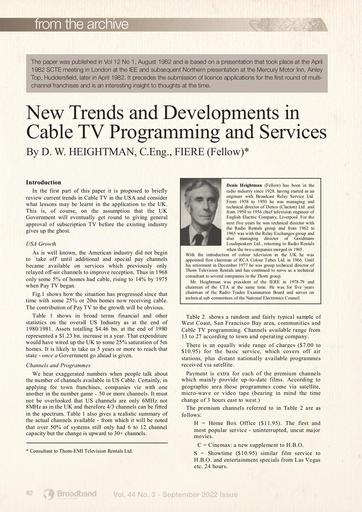 Archive Paper - New Trends and Developments in Cable TV Programming and Services, DW Heightman, 1982