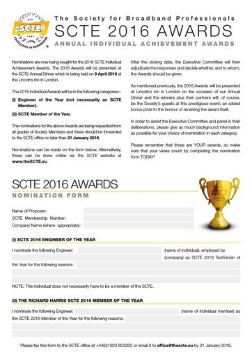 SCTE 2016 Individual Awards form